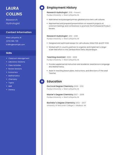 Research Hydrologist Resume