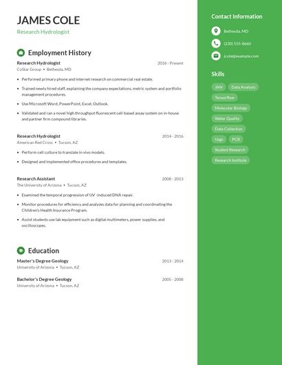 Research Hydrologist Resume
