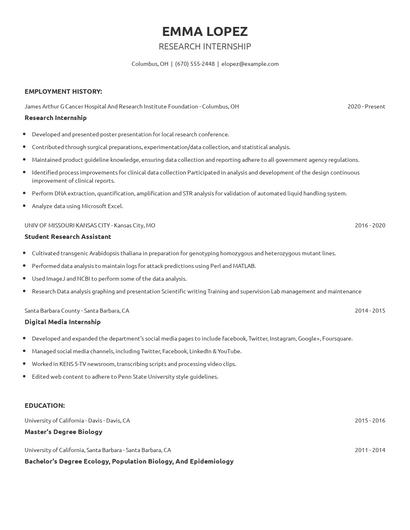 Research Internship Resume