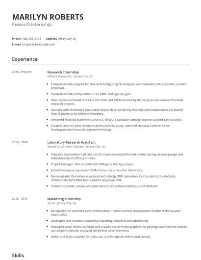 Research Internship Resume