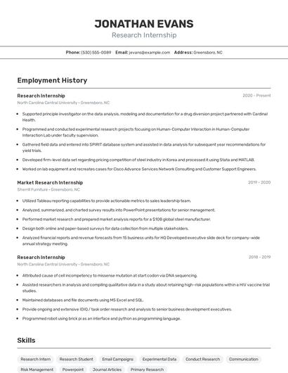 Research Internship Resume
