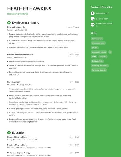 Research Internship Resume