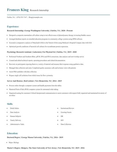 Research Internship Resume