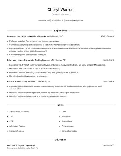 Research Internship Resume
