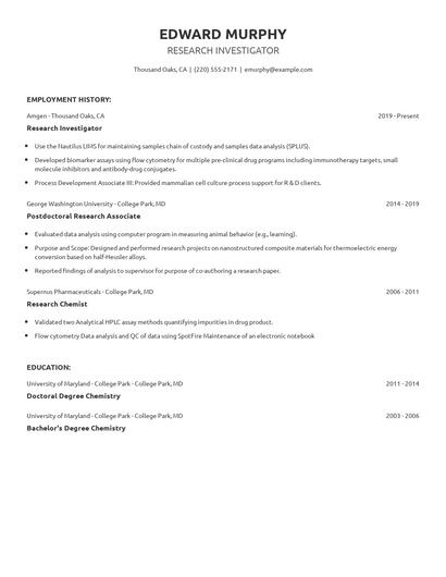 Research Investigator Resume