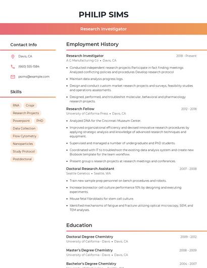 Research Investigator Resume