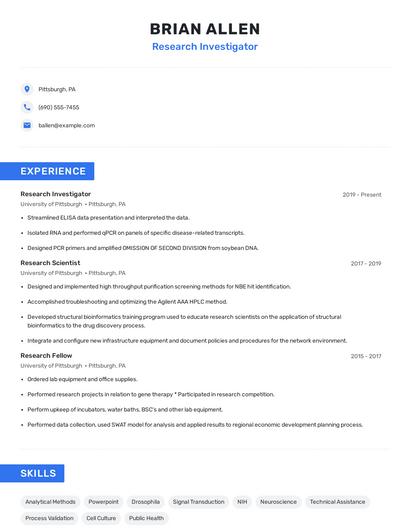 Research Investigator Resume