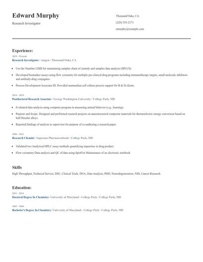 Research Investigator Resume