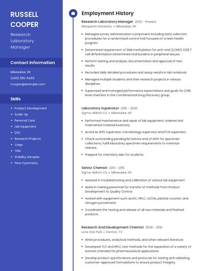 Research Laboratory Manager Resume