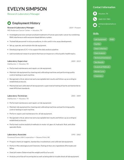 Research Laboratory Manager Resume