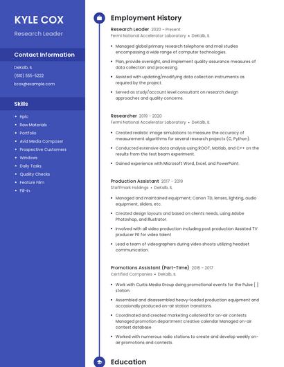 Research Leader Resume