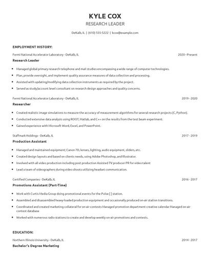 Research Leader Resume