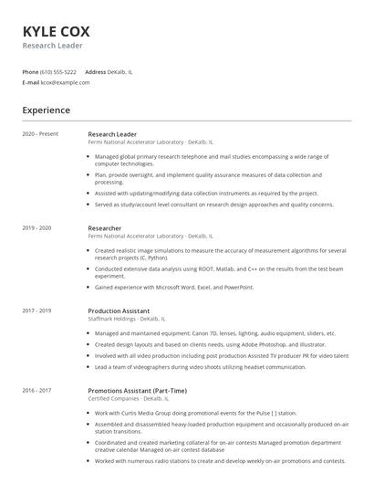 Research Leader Resume