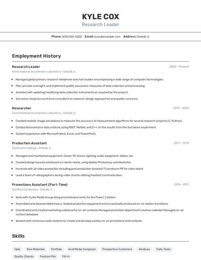 Research Leader Resume