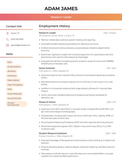 Research Leader Resume