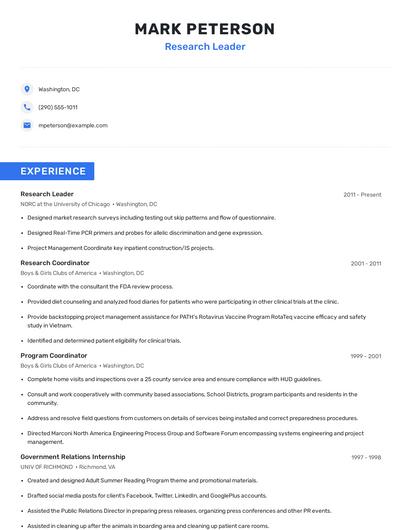 Research Leader Resume