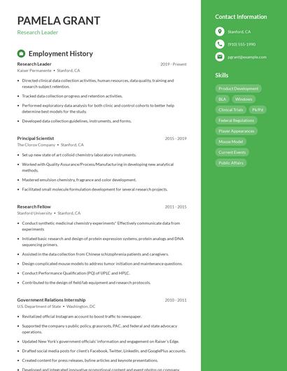 Research Leader Resume