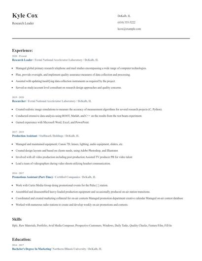 Research Leader Resume