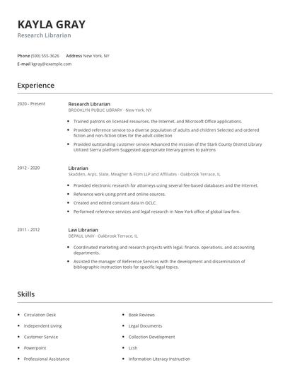 Research Librarian Resume