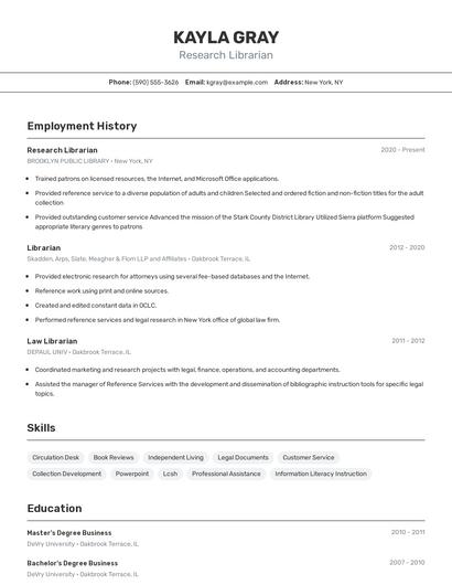 Research Librarian Resume