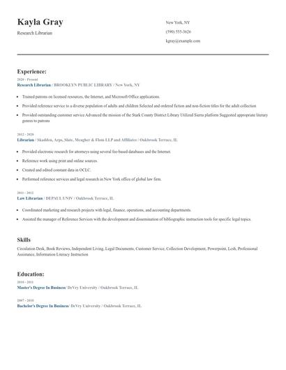 Research Librarian Resume