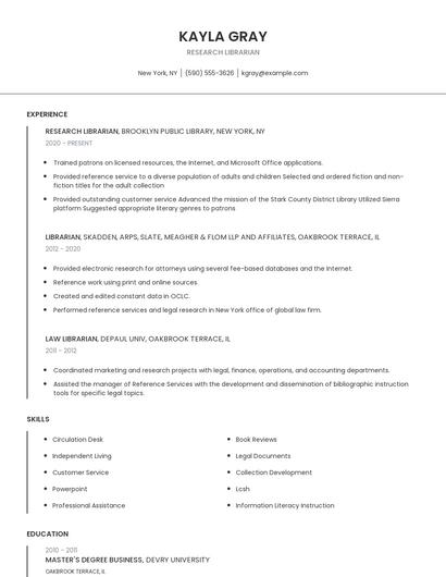 Research Librarian Resume