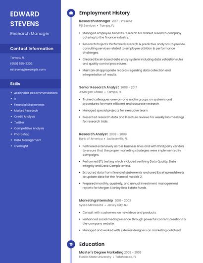 Research Manager Resume