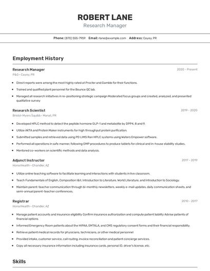 Research Manager Resume