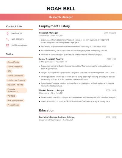 Research Manager Resume