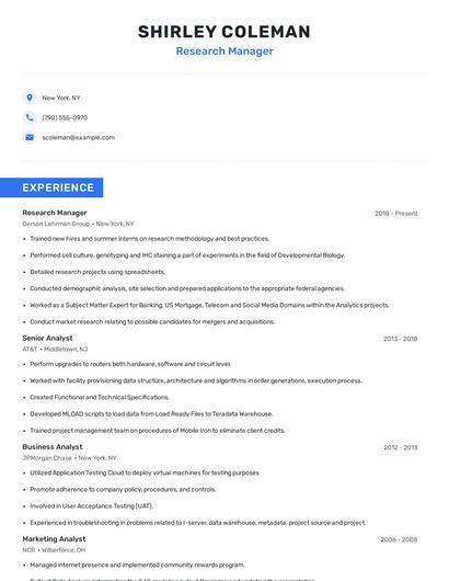 Research Manager Resume