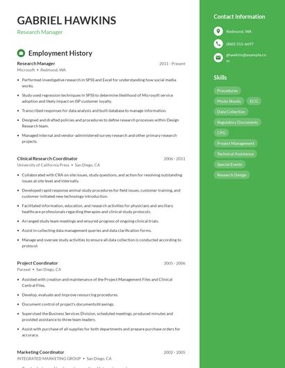 Research Manager Resume