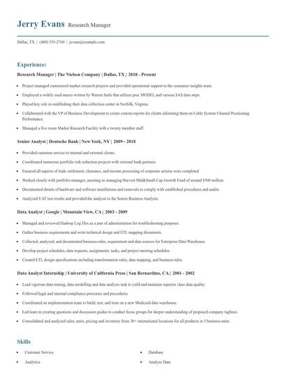 Research Manager Resume
