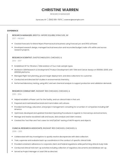 Research Manager Resume