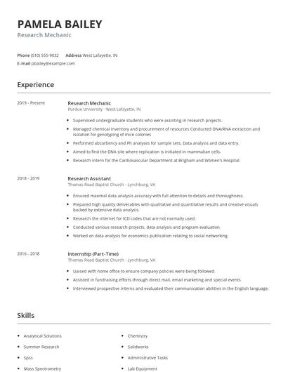 Research Mechanic Resume