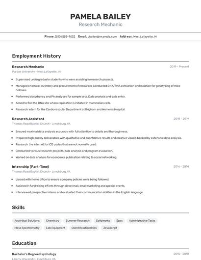 Research Mechanic Resume