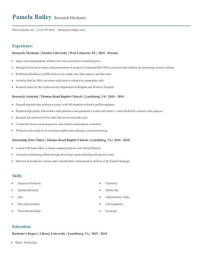 Research Mechanic Resume
