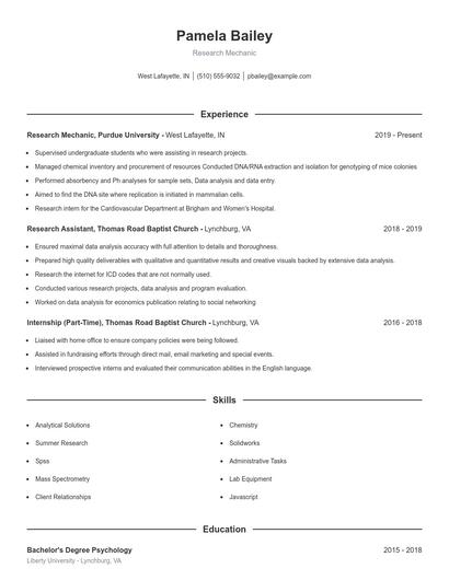 Research Mechanic Resume