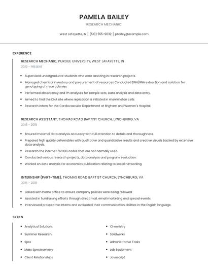 Research Mechanic Resume