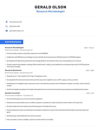 Research Microbiologist Resume