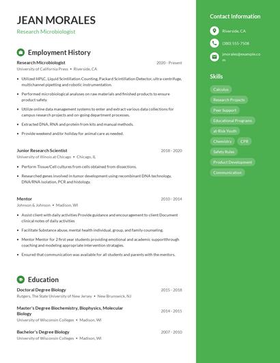 Research Microbiologist Resume