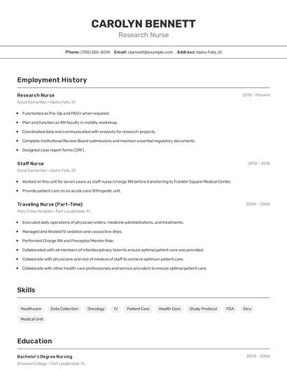 Research Nurse Resume