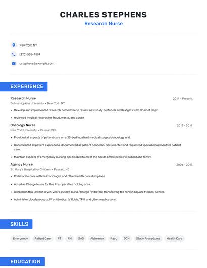 Research Nurse Resume