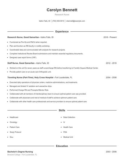 Research Nurse Resume