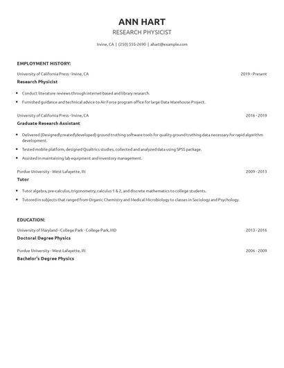 Research Physicist Resume