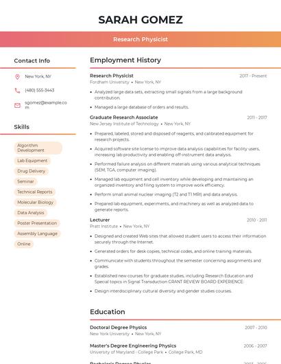 Research Physicist Resume