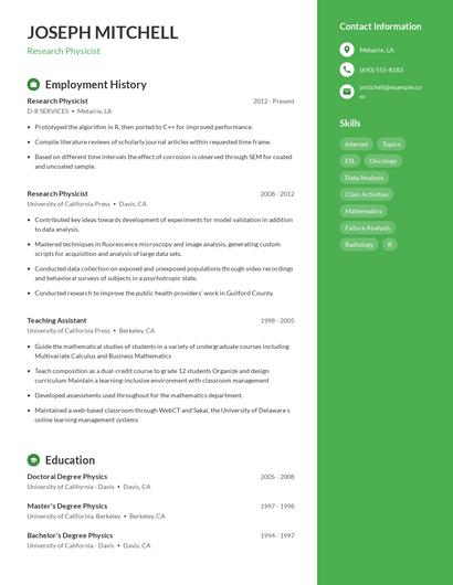 Research Physicist Resume