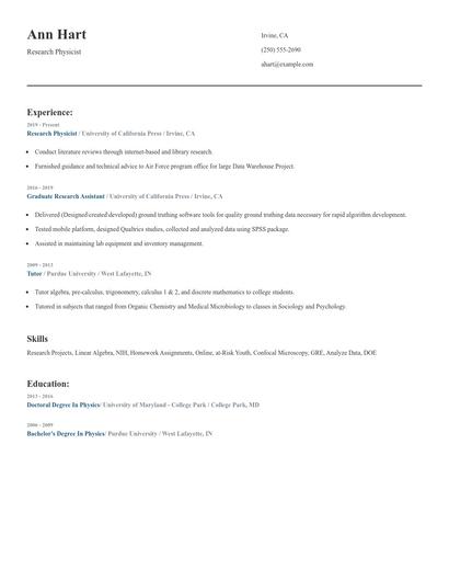 Research Physicist Resume