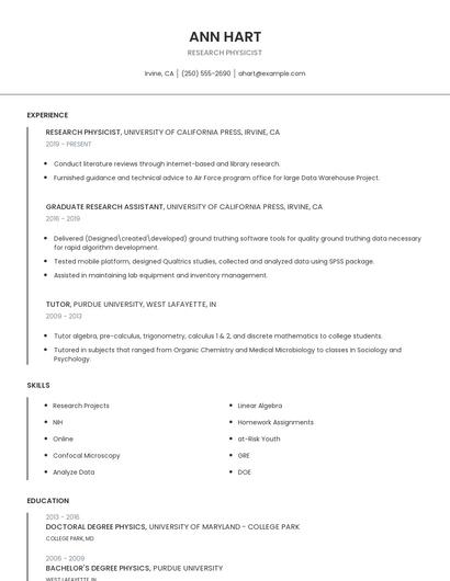 Research Physicist Resume
