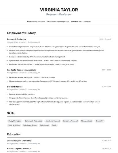 Research Professor Resume