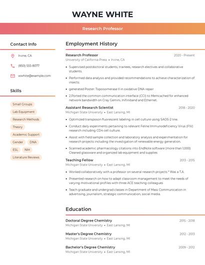 Research Professor Resume